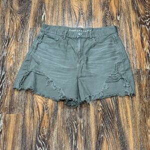 American Eagle Women's Size 10 Green High Rise Distressed Mom Shorts